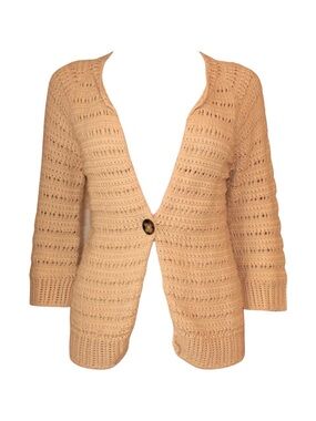 Tan/beige crochet quarter sleeve cardigan